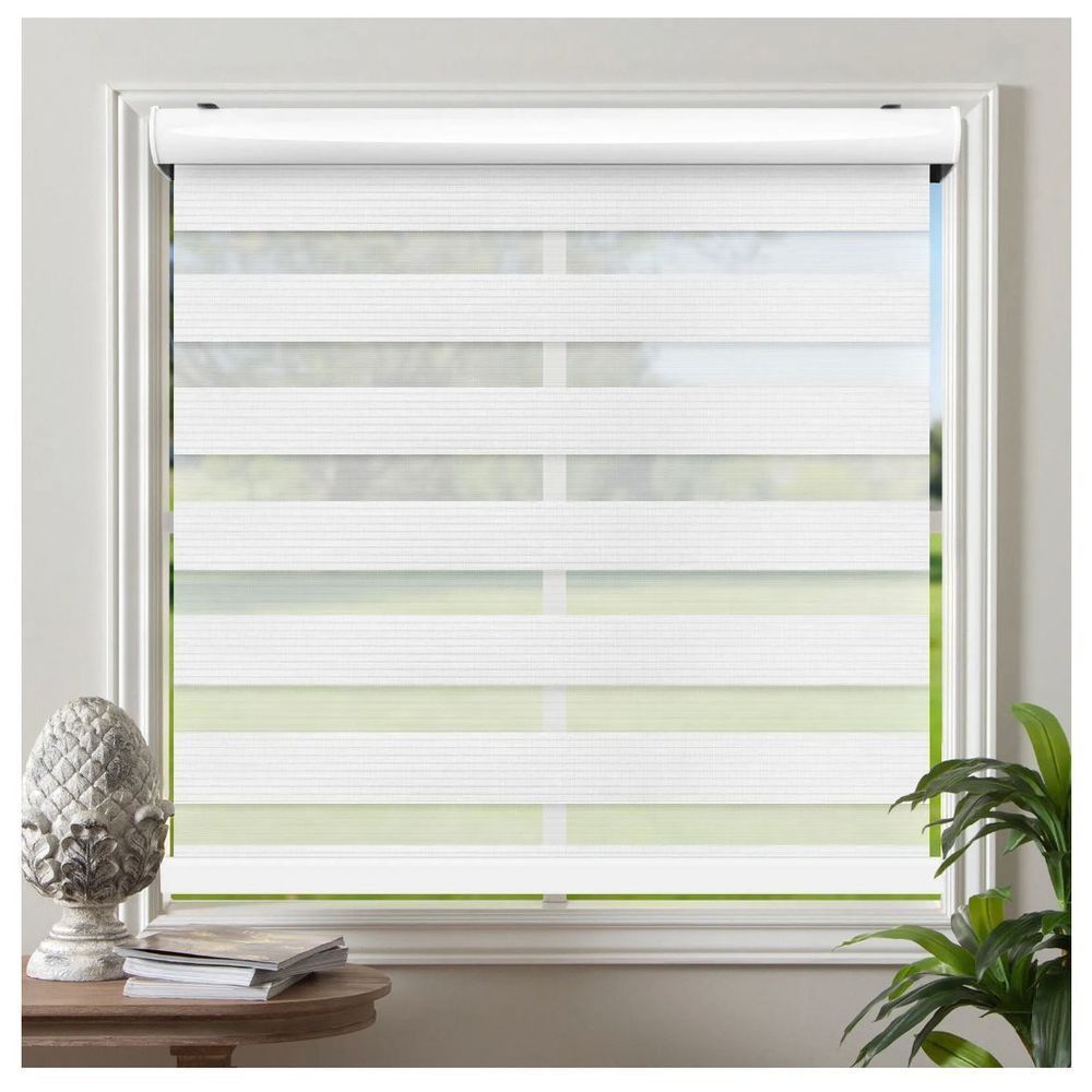 Cordless Window Roller Shades Free-Stop Dual‎ Layer Zebra Blinds - 25"x72"